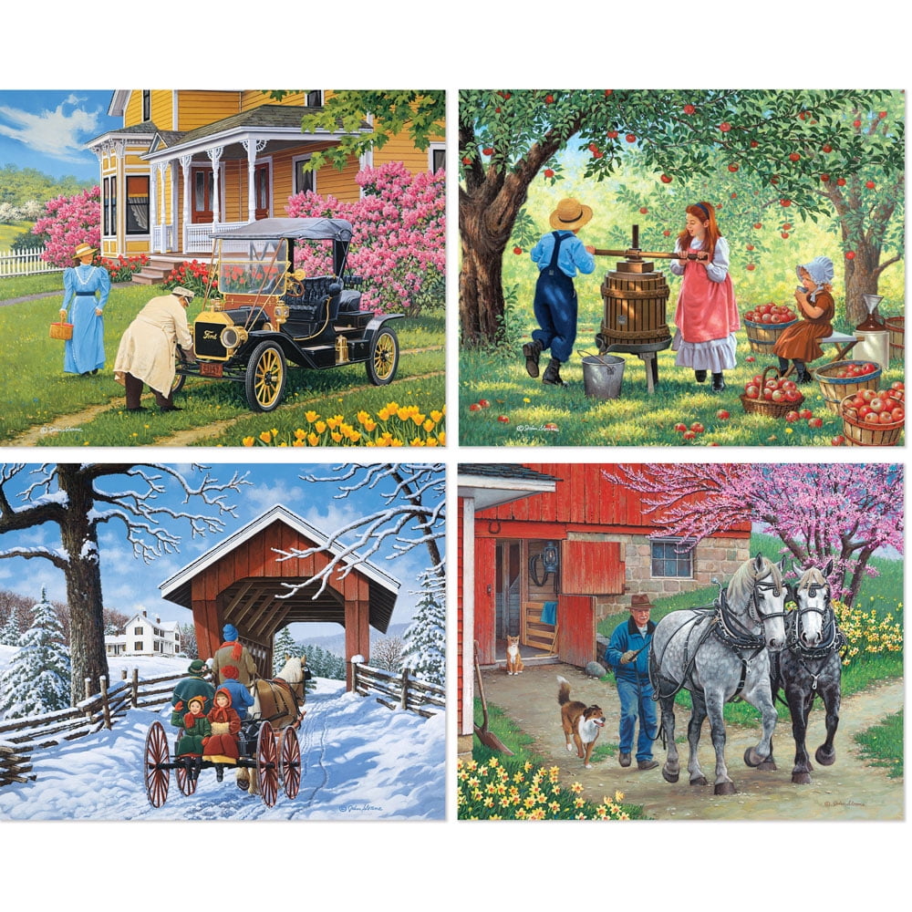 Bits And Pieces Days of Yore 300 Piece Jigsaw Puzzles for Adults 4-in-1 Multi-Pack by John Sloane 16 x 20 Inch