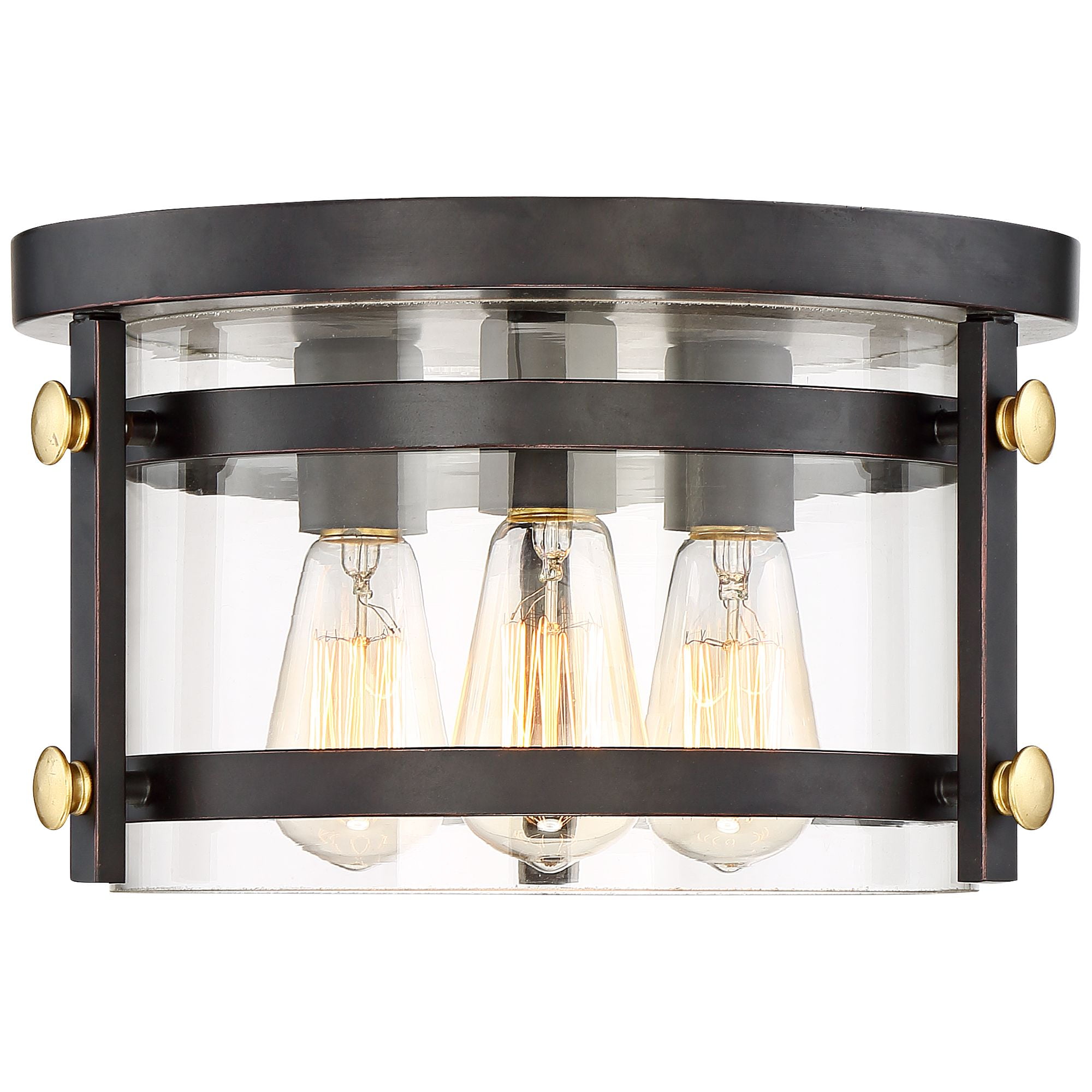 Franklin Iron Works Eagleton Modern Farmhouse Ceiling Light Flush Mount Fixture 13 1/2" Wide Oil Rubbed Bronze 3-Light Clear Glass for Bedroom House
