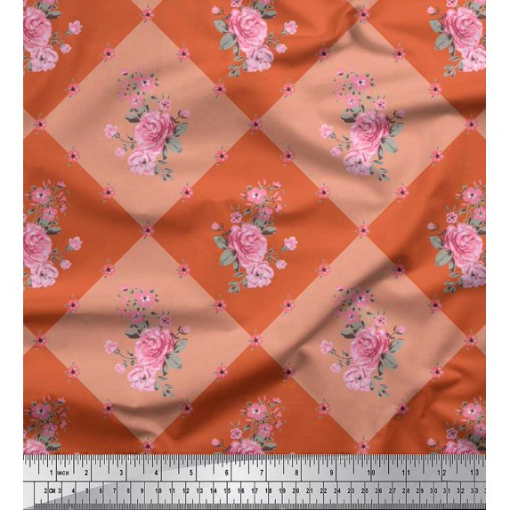 Soimoi Rayon Crepe Fabric Leaves, & Rose Floral Print Sewing Fabric Yard 46 Inch Wide