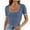 Dustyblue, variant on Women's Short Sleeve Color Block T Shirts Tops for Summer Slim Fitted Knit Square Neck Basic Casual Blouses