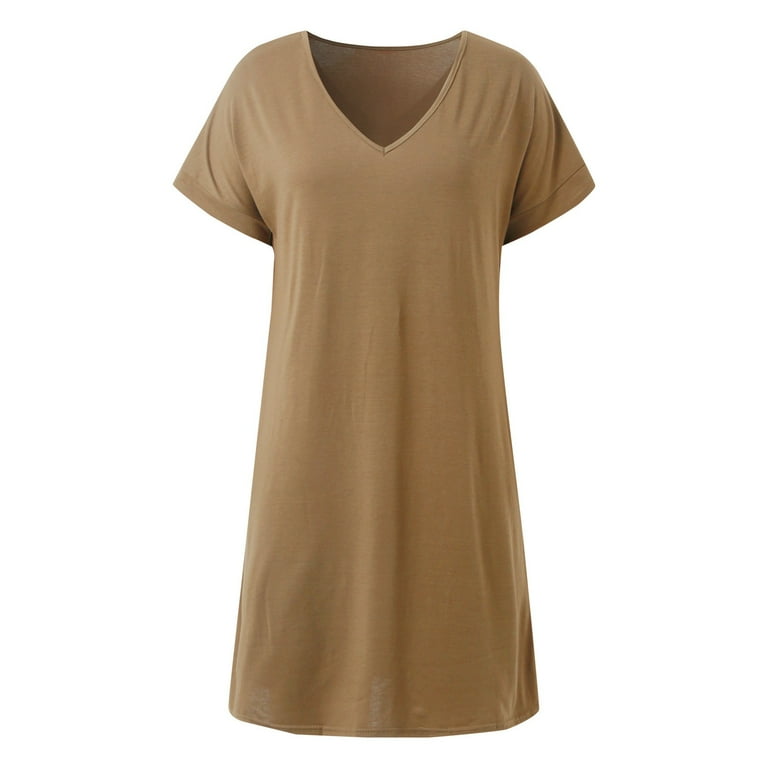 Tshirt Dress Women Summer Short Sleeve V Neck Loose Fit Casual Midi Dresses  with Pockets T Shirt Dresses for Women - Walmart.com