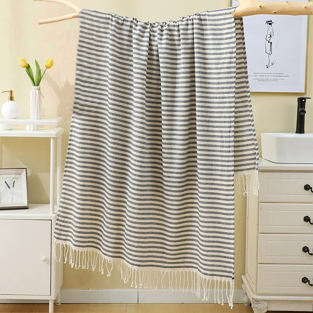 Fringed Striped Beach Towel With Backpack Large Size Bath Towel Embroidery Available
