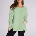 thumbnail image 4 of Plain Sweatshirts for Women 2025 Long Sleeve Lightweight Crewneck Side Slit Basic Sweatshirt Pullover Tops, 4 of 6