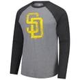 thumbnail image 2 of Men's Fanatics Heather Gray/Heather Charcoal San Diego Padres Weathered Logo Tri-Blend Raglan Long Sleeve T-Shirt, 2 of 3