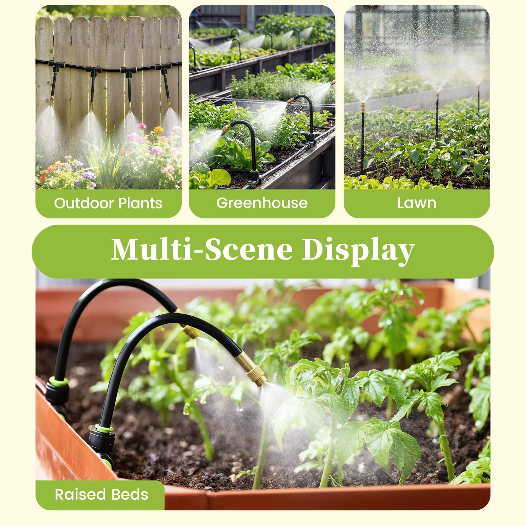 RainPoint 50FT Drip Irrigation System, 15PCS 360° Brass Nozzles Garden Watering Kit for Greenhouse Lawn Raised Beds