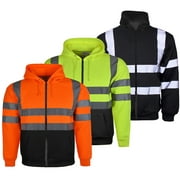 Hi-Viz Workwear Men's ANSI Class 3 High Visibility Thick Zip Hooded Sweatshirt Bomber Unisex, Lightweight,Size:Medium-5XL, Green/Orange/Black Color