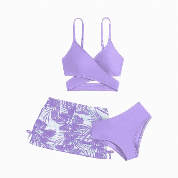 Yindaity Girls Bathing Suits Girls Coral Reef Beach Sport Wrap Around Bikini 2-Piece Swimsuit(Purple,8-9 Years)
