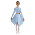 thumbnail image 2 of CHICTRY Kids Girls Lyrical Dance Dress Long Sleeve Gold Strip Irregular Praise Worship Dancewear Light Blue 14, 2 of 7