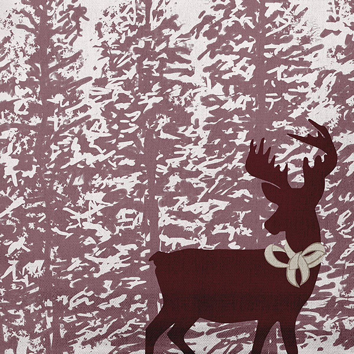 Simply Daisy Christmas Burgandy Colored Reindeer Through the Woods Winter Soft Spun Polyester Decorative Throw Pillow, 16" x 16"