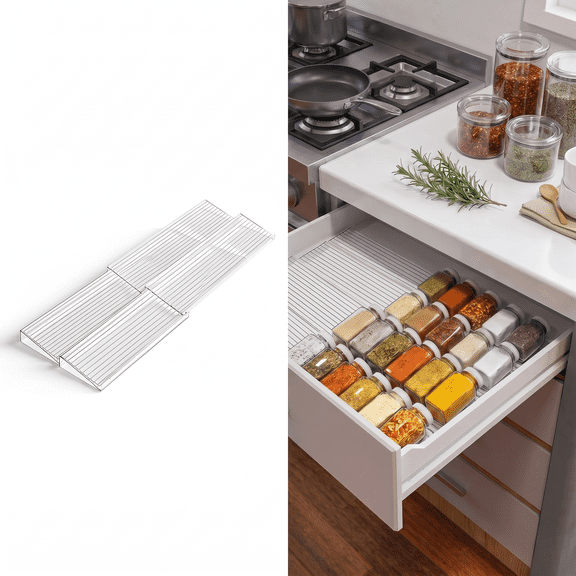 ROSEXIXI 4 Pcs Tiered Step Spice Storage Rack, Non-Slip Drawer Condiment Organizer, Durable Kitchen Seasoning Bottle Holder for Home Cabinet Pantry Organization