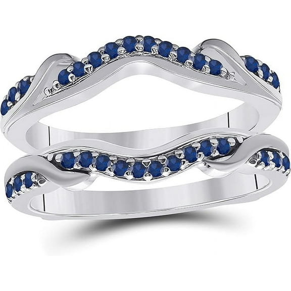Gems Jewels 925 Sterling Silver 2.16 Ct Round Cut Blue Sapphire Engagement Thanksgiving Christmas Enhancer Wrap Guard Ring 14K White Gold Plated For Women's -4.5