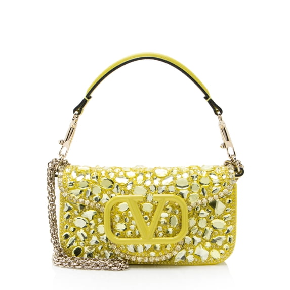 Pre-Owned Valentino Lambskin Crystal Embellished Vlogo Loco Small Shoulder Bag