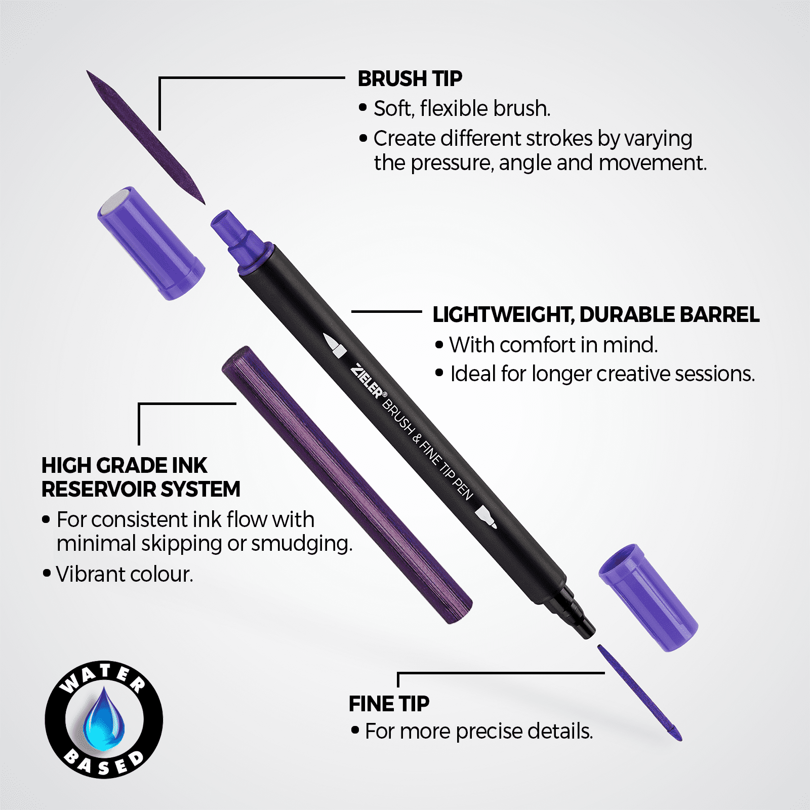 Zieler® 18 Brush & Fine Tip Pens with Water Brush