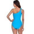 thumbnail image 2 of SWSMCLT Women's Twist Front One Piece Bathing Suit Padded Beach Low Back Slimming Neon Color Block One Shoulder Swimsuit Cheeky Swimwear Peacock Blue 8-10, 2 of 4