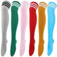 thumbnail image 2 of suxuMhao Knee High Socks, One Size Fits Most (Length 24in) Green&White Polyester Stripes Long Socks, 3 Pairs Knee Socks – Suitable for Cheerleading team,Fall Daily Warmth & Outfit Matching​, 2 of 2