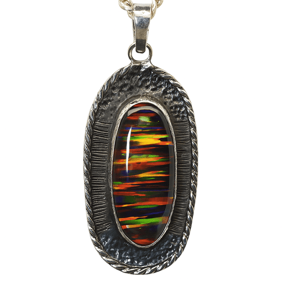 Natural Opal 33.5 Ct 925 Sterling Silver Oval Certified Gemstone Pendant