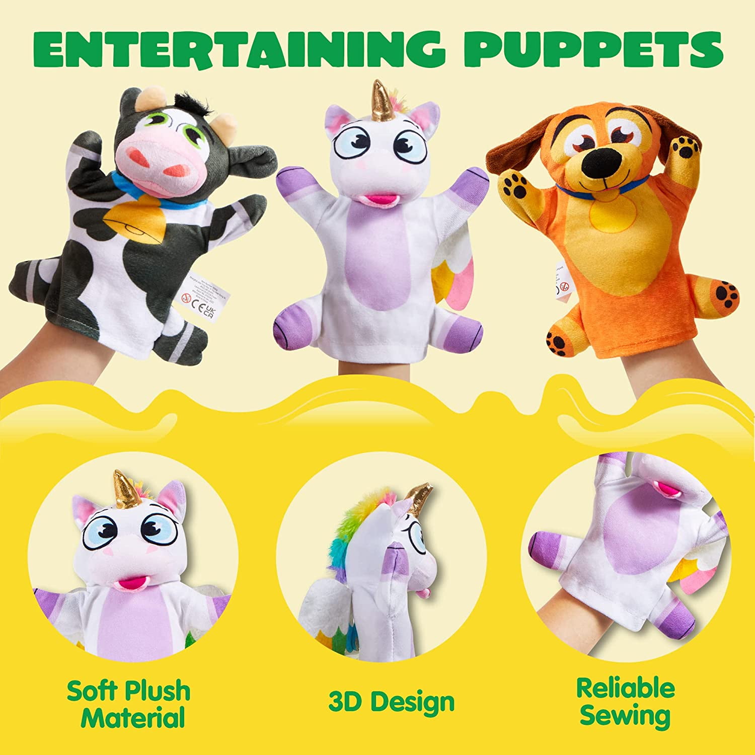 JOYIN 6PCS Kids Hand Puppet Set, Toddler Animal Plush Toy Includes