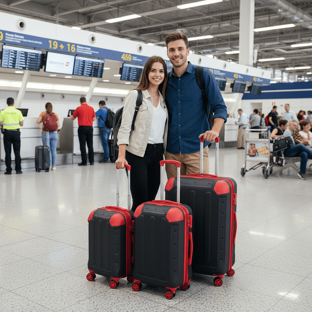 3 Piece Hardside Luggage Set, Expandable ABS Spinner Suitcases (20/24/28) – Lightweight & Scratch-Resistant Travel Luggage, Bkack/Red -EL2401