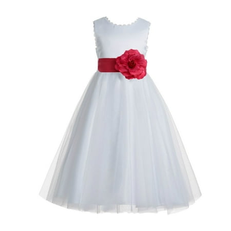 

White V-Back Lace Edge Junior Flower Girl Dress First Communion 183T