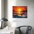 thumbnail image 4 of JRXY Room Decor Dolphins Painting Canvas Art Painting of Dolphins Sunset Artwork Framed Beautiful Dolphins Art for Home Bedroom  16x12in, 4 of 6