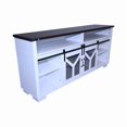 thumbnail image 4 of 65.3" Curved TV Stand with LED Ambient Lighting & Iron Mesh Barn Doors, Y-Shaped Design, White Wood Top & Walnut Base - Supports 75" TVs, 4 of 9