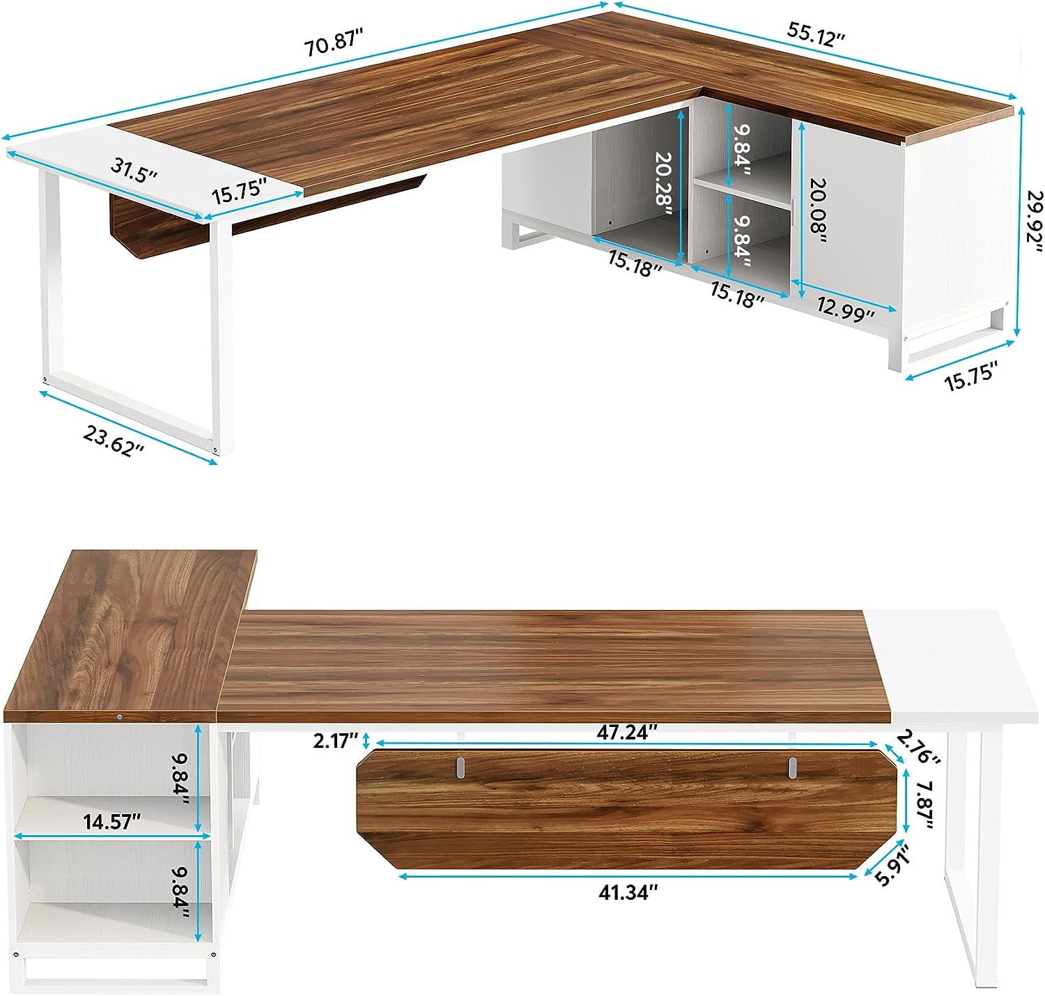 Tribesigns 70.8" L-Shaped Executive Desk with 55" File Cabinet, Large Home Office Computer Desk with Storage Shelves and Cabinet, Modern Business Furniture Set Home Office Workstation, Walnut White