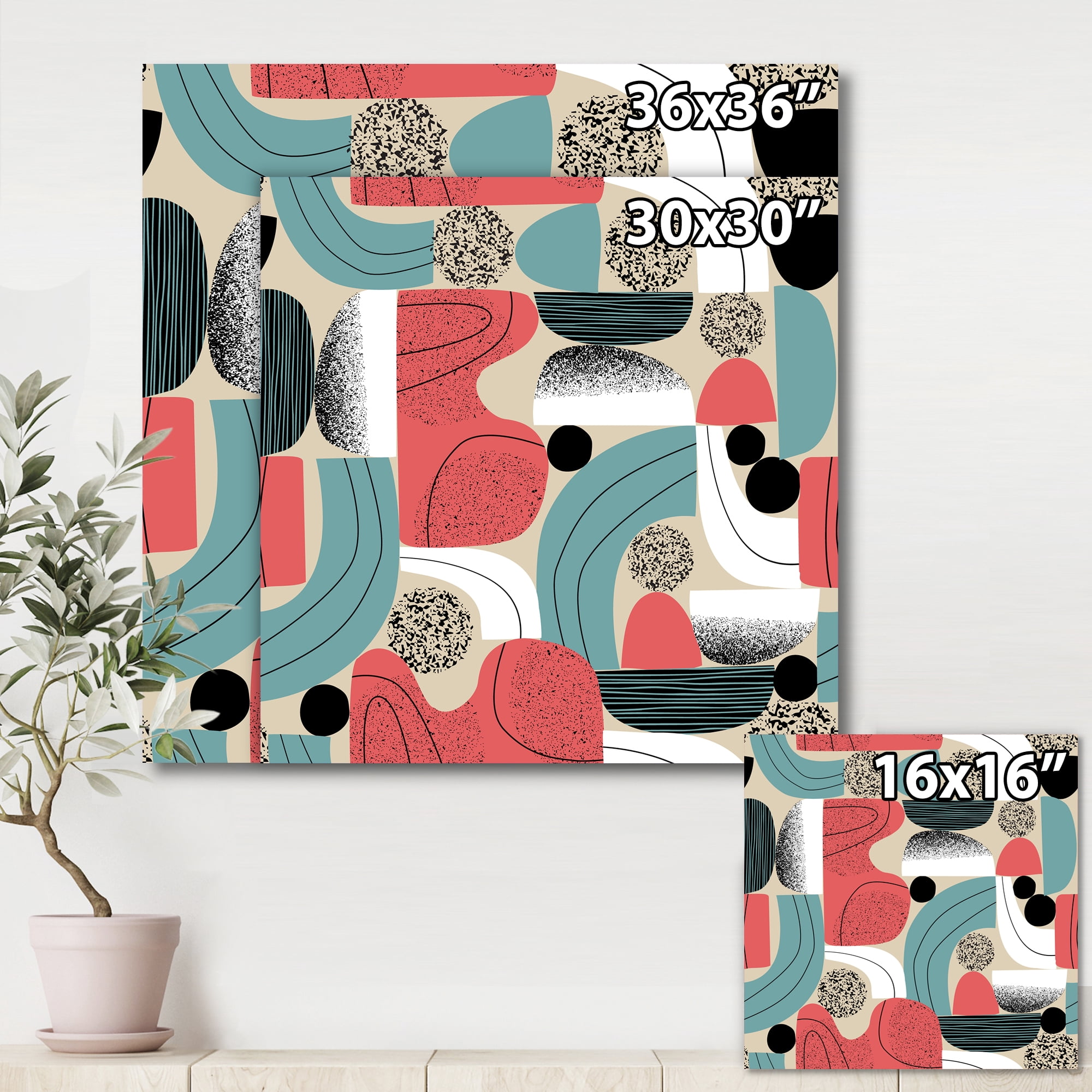 Designart ' Retro Shapes With Abstract Moons and Suns III ' Modern Canvas Wall Art Print
