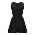 thumbnail image 5 of IROINNID Women's A-Line Dress Fashion Summer Summer Solid Color Ruffles Sleeveless Dress(Belt Included) V-Neck Comfort Waist Dress, 5 of 6