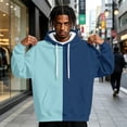 thumbnail image 4 of Men's Half and Half Split Color Hoodie Pullover Sweatshirt, Two Tone Color Block Drawstring Hood Kangaroo Pocket Long Sleeve Athletic Streetwear Outdoor Casual Hooded Top Cyan M, 4 of 6