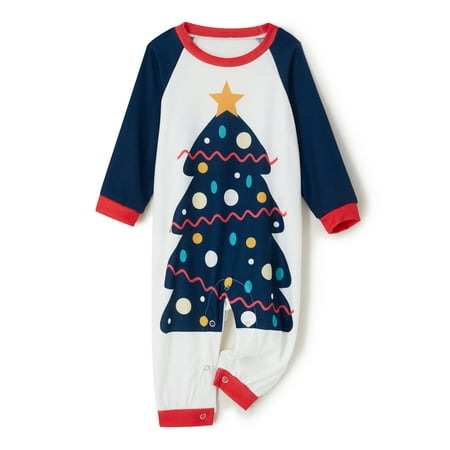 

Shuttle tree Christmas Family Pajamas Tree Print Color Matching Classic Crew Neck Holiday Clothing