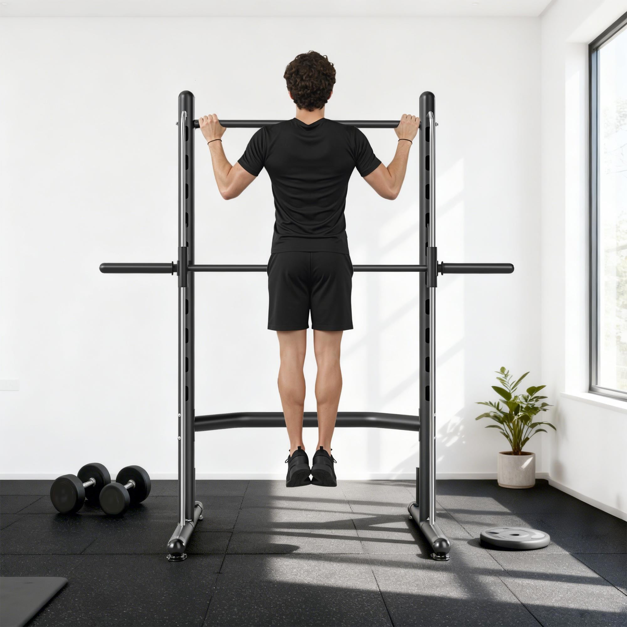 Demi Bonn Multi-Function Squat Rack with Pull Up Bar & Barbell Bar - Adjustable Bench Press Half Rack for Weight Lifting ,Black