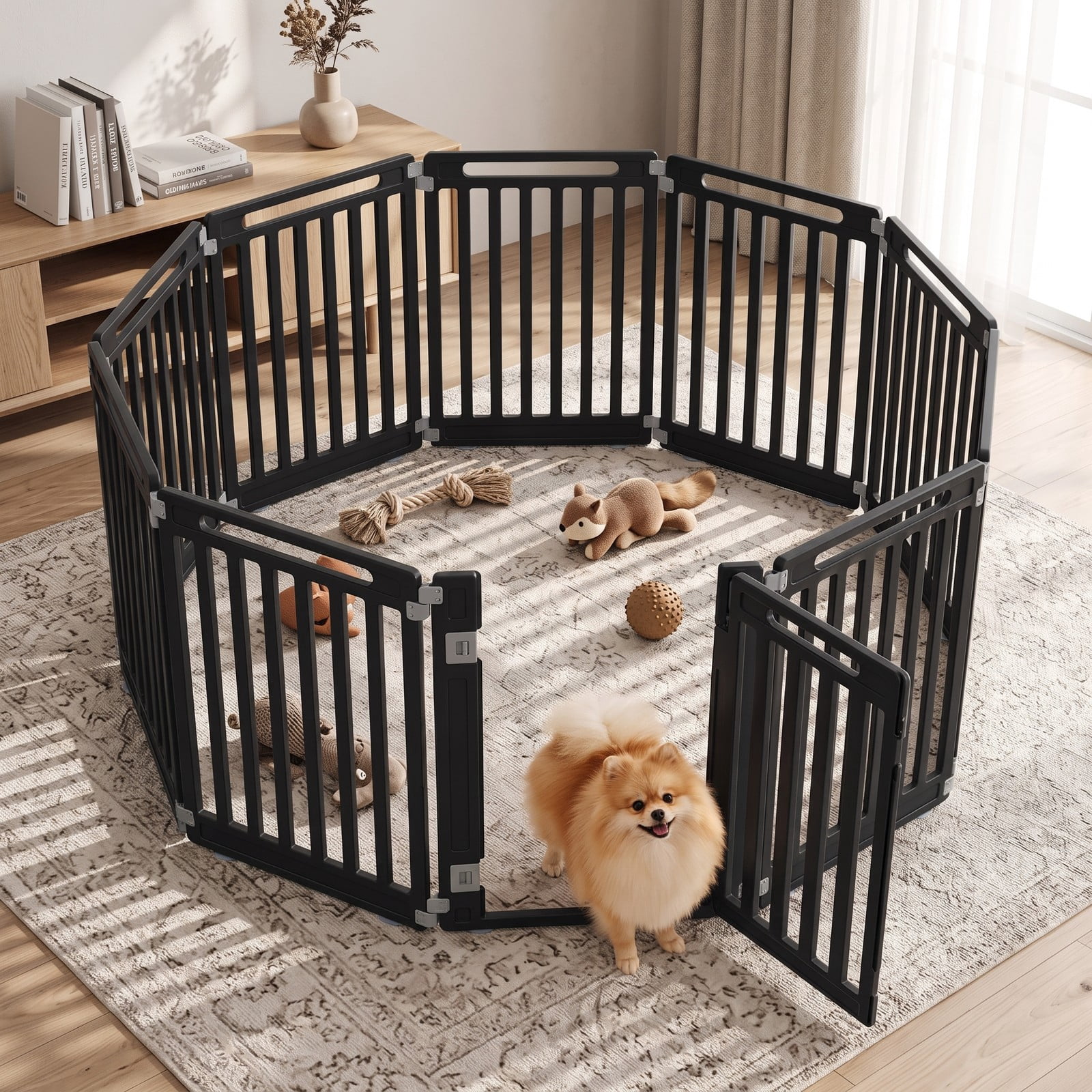 ALPULON 31.5 Inch Indoor Outdoor Dog Playpen with 10 Panels, Portable HDPE Pet Fence Exercise Pen with Walk-Through Door for Small Medium Dogs Puppies Rabbits, Black