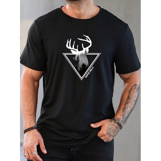 Men's Deer Pattern Crew Neck T-shirt, Casual Comfy s Tshirts For Summer, Men's Clothing Tee For Adult, Men, Women, Teen, Teenager, Adolescent,Youth