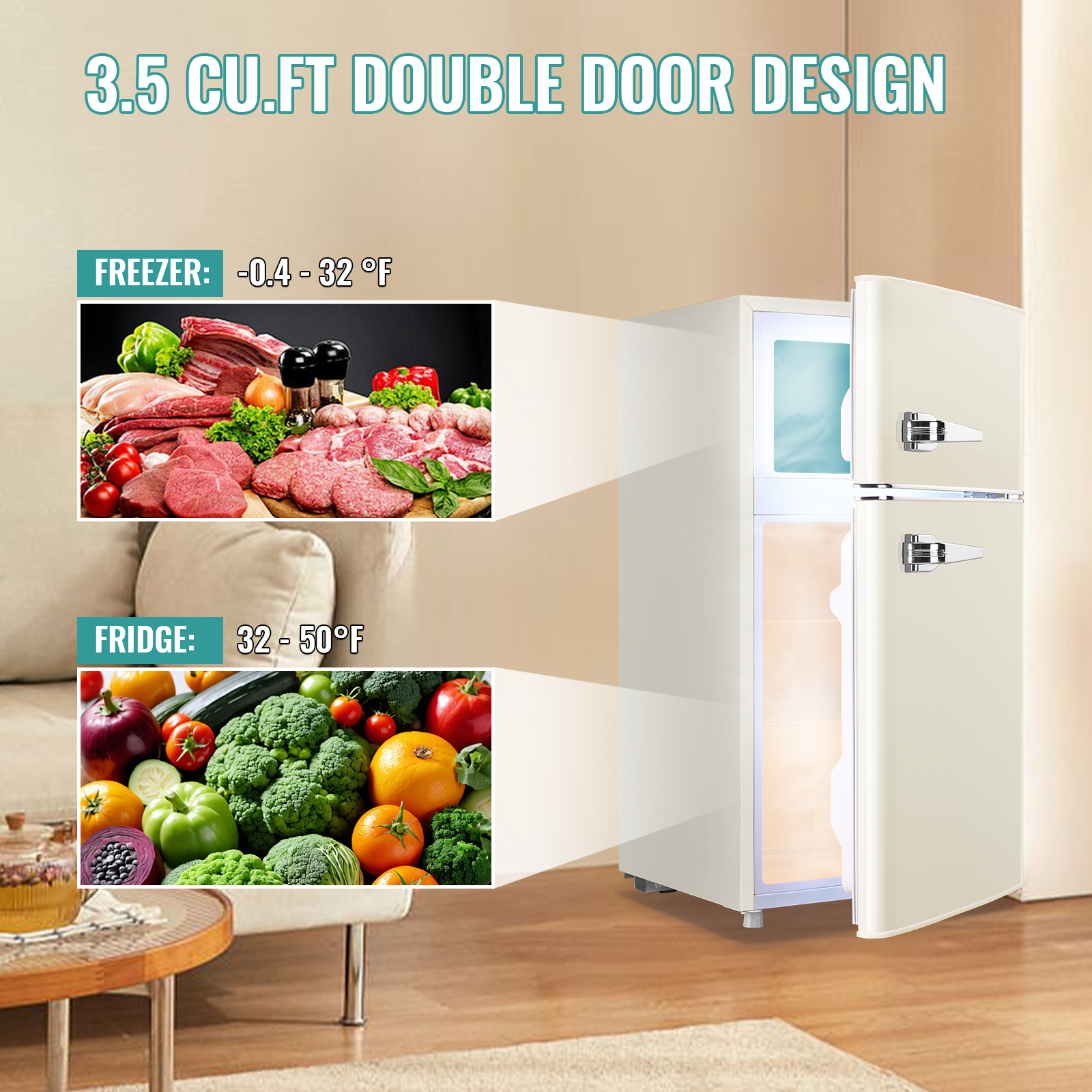 TACOOL Refrigerator with Top Freezer 3.5Cu.ft Two Door Small Mini Fridge with Extra Drink Space for Home Office Dorm White