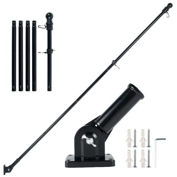 Duety Flag Pole Kit,6FT Flagpole Kit for American Flag Metal Flagpole with Mounting Bracket Stainless Steel Flag and Pole Set for House Garden Yard Outdoor Fence Black(no flag)
