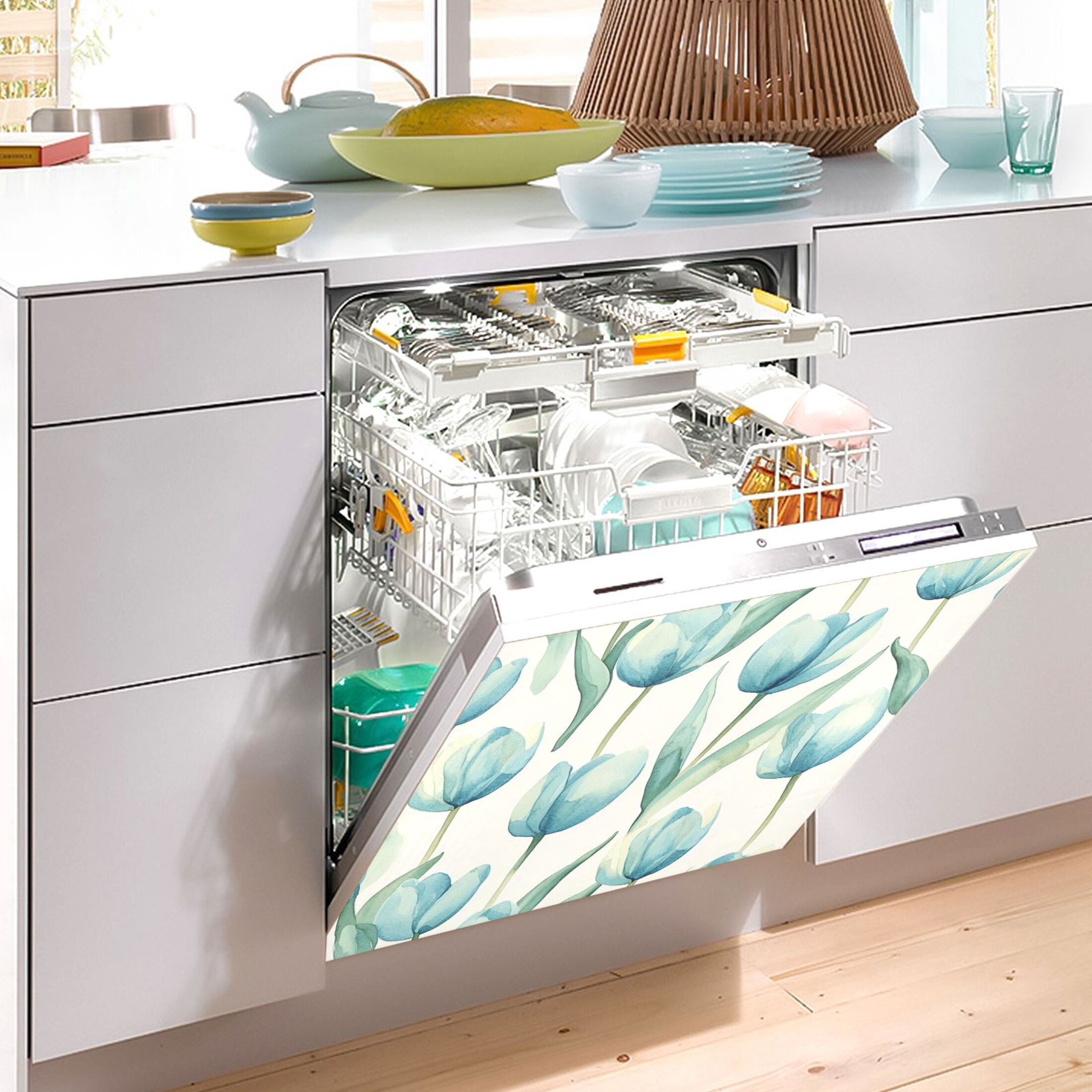 Dishwasher Magnetic Sticker 23x26 Inch Refrigerator Magnetic Sticker Washing Machine Magnetic Sticker Kitchen Panel Magnetic Sticker Home Decor Beautiful Blue Tulips