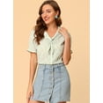 thumbnail image 2 of Tops Con Volantes En El Cuello Con Estampado Floral Para Mujer Verde claro XS, 2 of 6