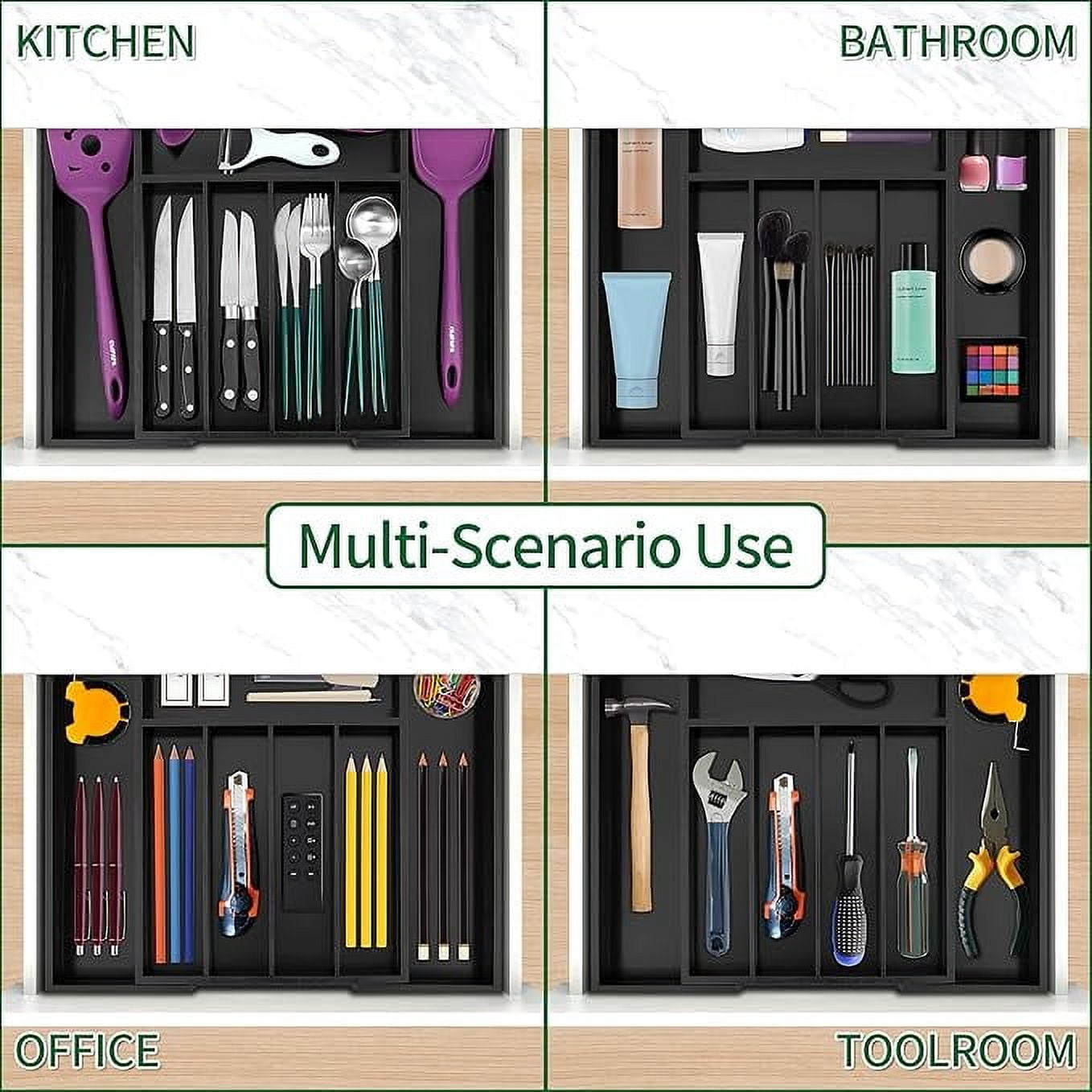 Utoplike Bamboo Black 5-7 Slots Silverware Drawer Organizer, Expandable Kitchen Utensils Drawer Organizer, Cutlery Tray, Flatware Caddy Drawer Insert