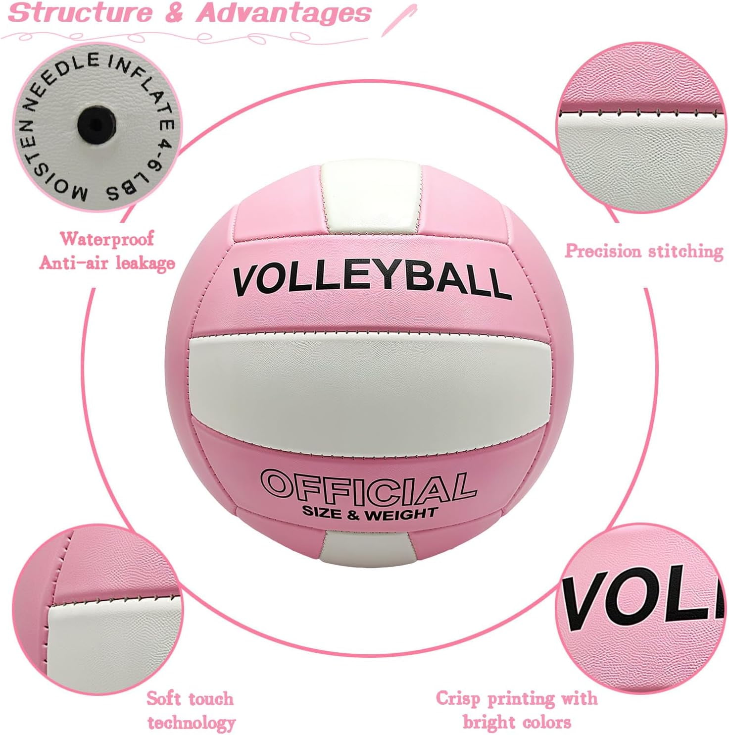 Volleyball for Indoor Outdoor, Thicker PU Soft Volleyball Kit with Ball Pump for Beach Game Gym Pool Training Play, Soft Touch