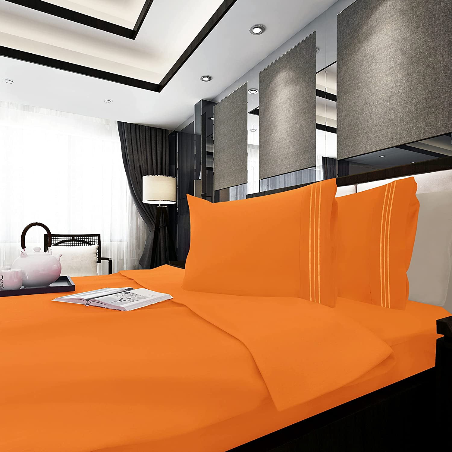 4-Piece Bed Sheet Set In a GIFT BOX Deep Pocket and Easy Fit Queen Orange