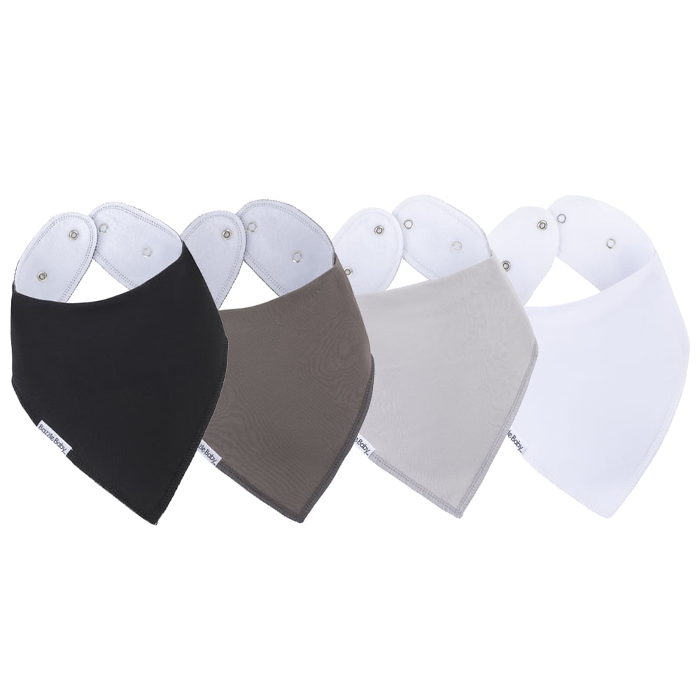 Bazzle Baby Organic Bandana Bibs for Drooling and Teething, Soft and Absorbent Double-Layer Bibs with Cotton and Fleece, Scoop Neck and Nickel-Free Snaps, Girl 03 to 24 Months (4pk Jude)