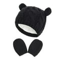 thumbnail image 1 of 1 Set Baby Hat Glove Knitted Solid Color Twisted Texture Lightweight Kid Bonnet Mitten Set for Home, 1 of 10