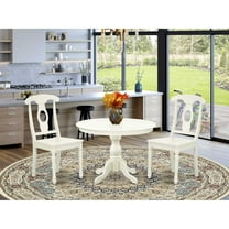 East West Furniture HBKE3-LWH-W 3 Piece Kitchen Dining Table Set - Linen White Kitchen Table and 2 Linen White Wood Chairs with Napoleon Back- Linen White Finish