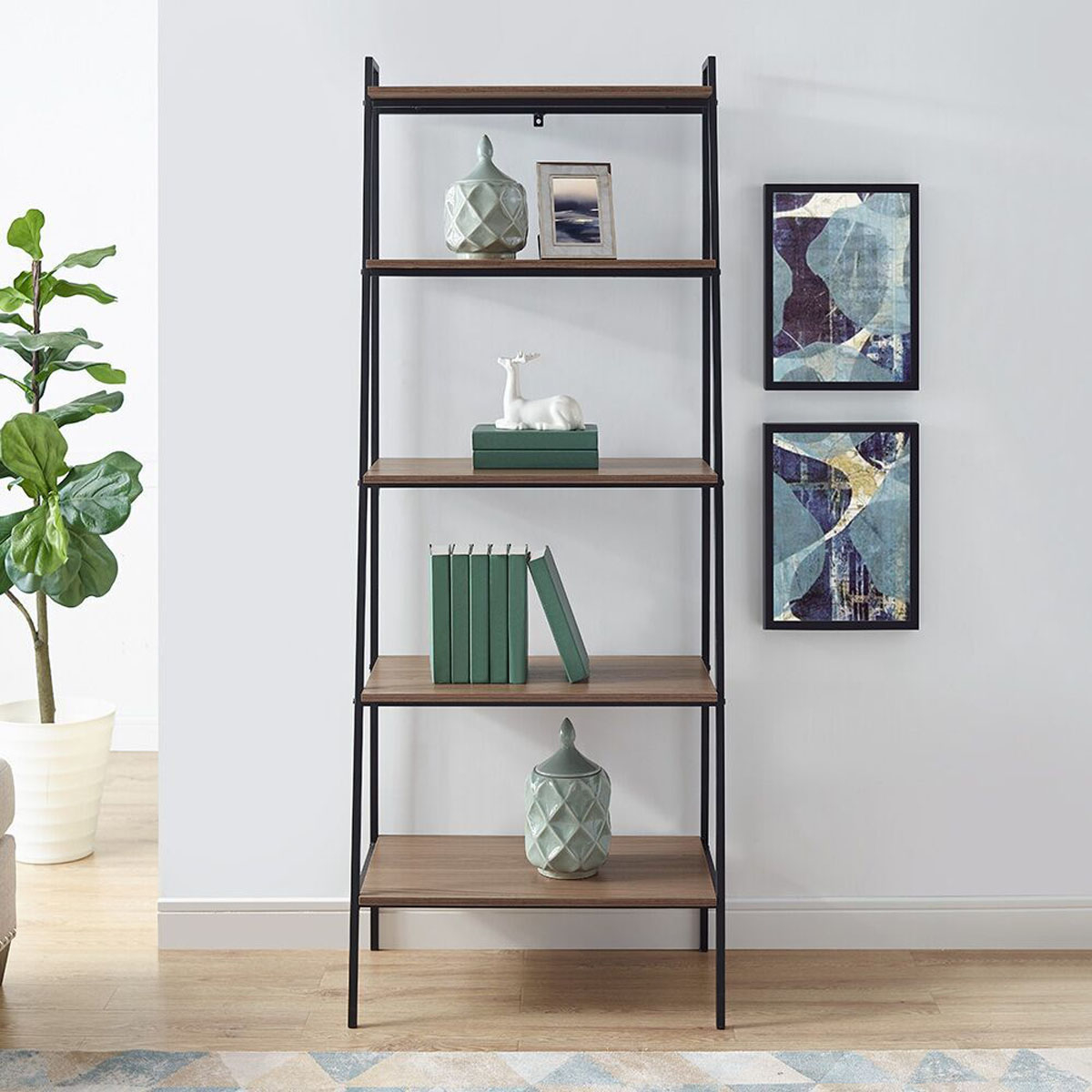 72" Metal & Wood Ladder Shelf Mocha