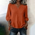 thumbnail image 4 of Ovbmpzd Going Out Summer Tops for Women Trendy Orange Casual Summer 3/4 Sleeve V-Neck Regular Blouses & Tops Casual Tops for Women,S, 4 of 5