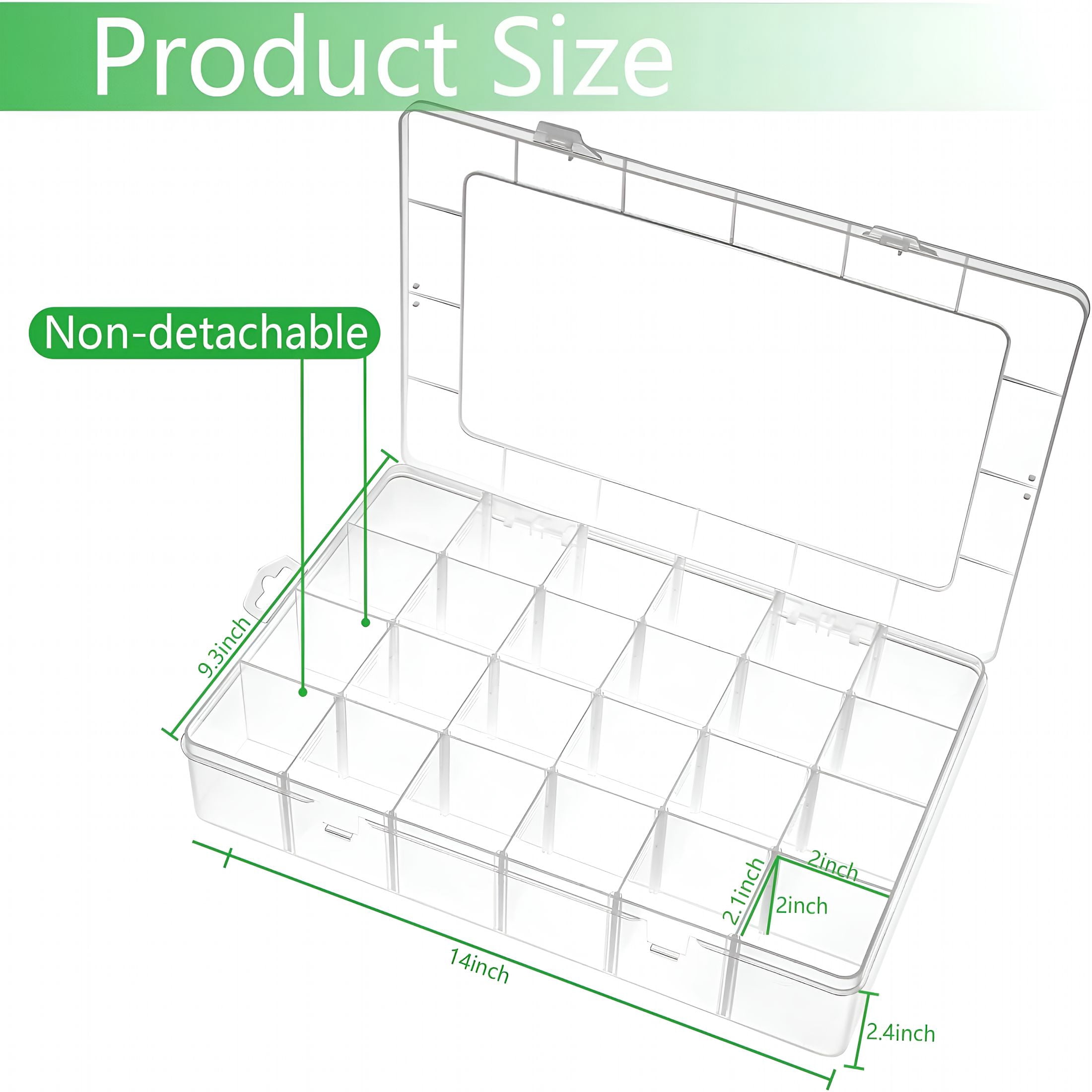 XIBUFE Large 24 Grids Plastic Organizer Box Adjustable Dividers,Clear Storage Box for Jewelry,Art Diy Crafts,Washi Tapes,Beads and Small Parts