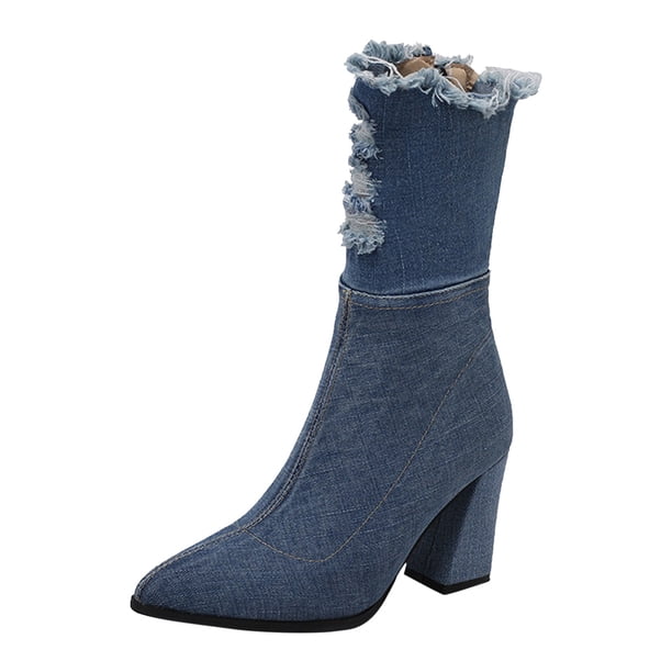 NECHOLOGY Botas Mujer Adulto Femenino Zapatos Botines mujer Botas con cremallera lateral hueca de mezclilla para mujer de otoño a la moda para mujer (BU1, 7.5)