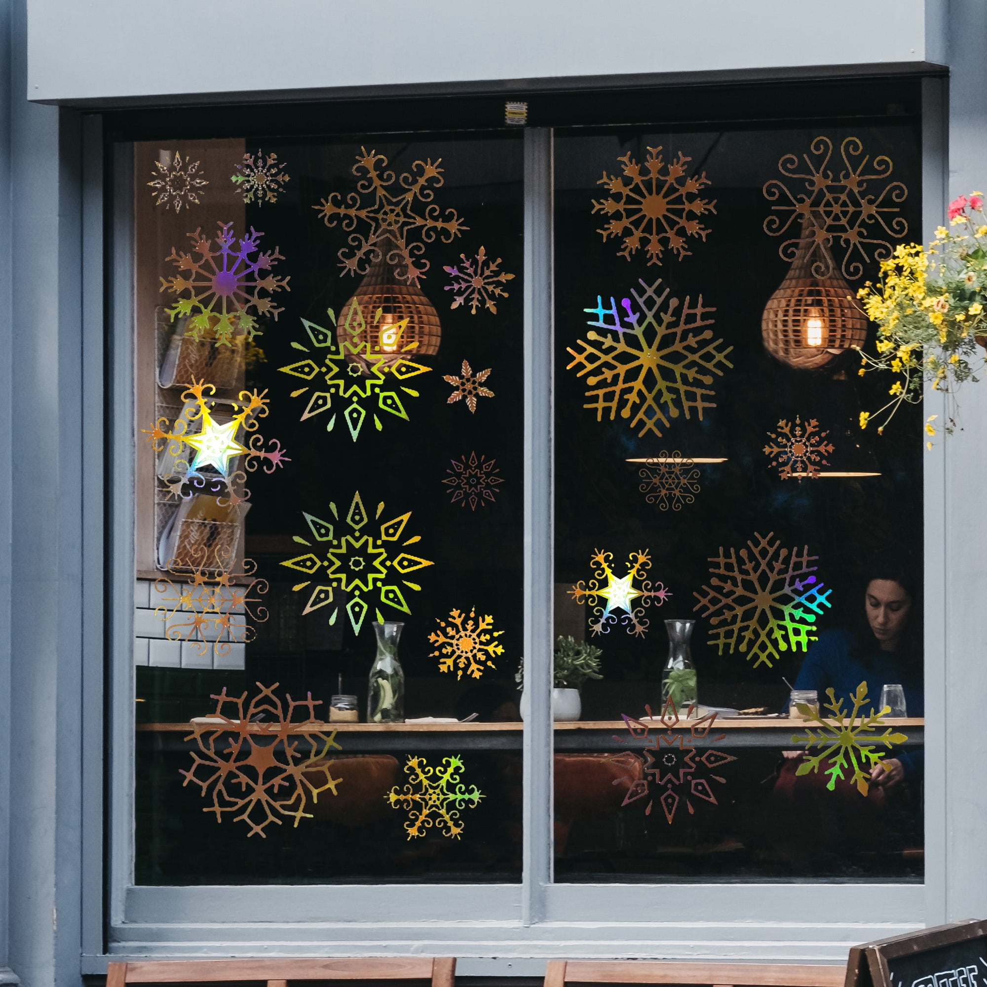 Unique Bargains Snowflake Window Decal for Windows and Home Rainbow Gold Tone