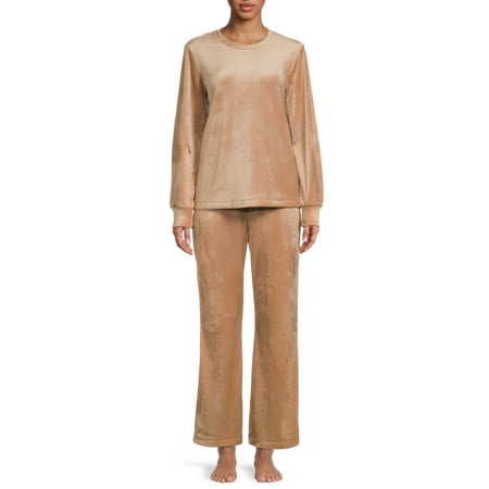 Sealy Women’s Long Sleeve Velour Top and Pants Sleepwear Set, 2-Piece