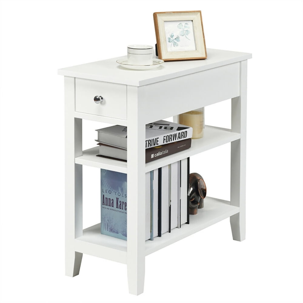 Finihen Nightstand, Bed Side Tables, 3-Tier Nightstand Bedside Table Sofa Side with Double Shelves Drawer, for Bedroom, White Finihen Nightstand, Bed Side Tables, 3-Tier Nightstand Bedside Table Sofa Side with Double Shelves Drawer, for Bedroom, White